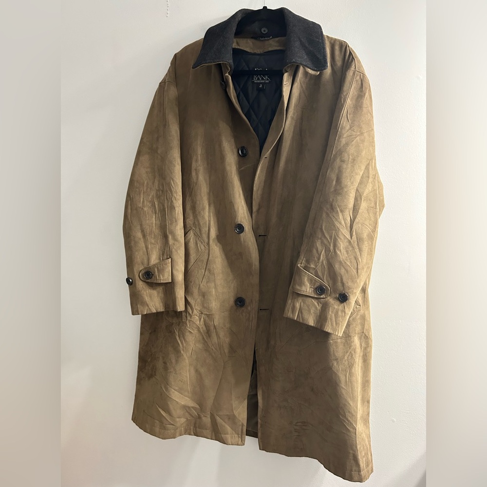 Jos A Bank Men’s chore Trench Coat Beige Long Removable Plaid Wool Blend Liner